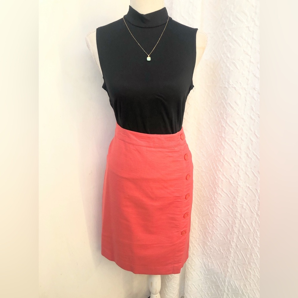 Loft -Coral Pencil Midi Skirt with side Button-Detail